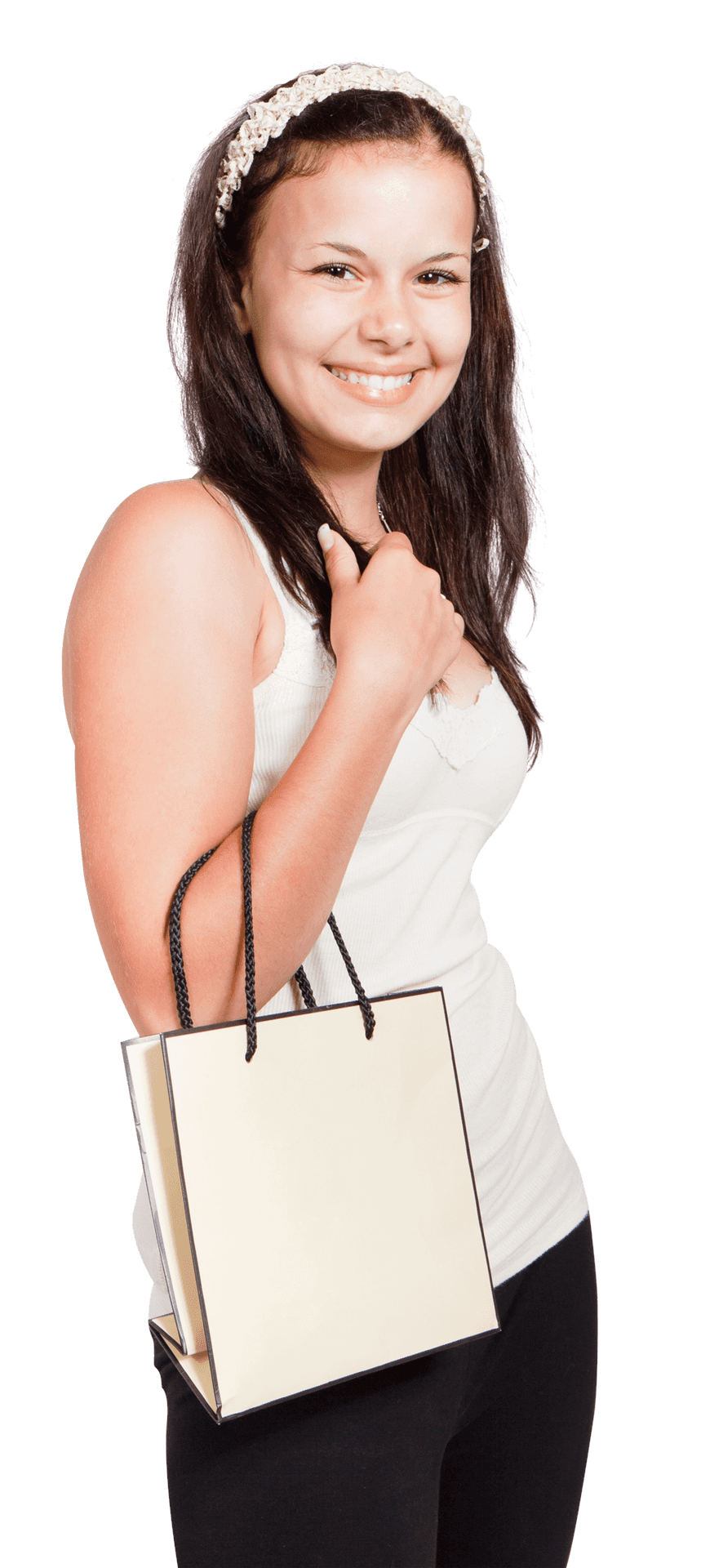 Smiling Teen Girl Shopping Bag PNG Image