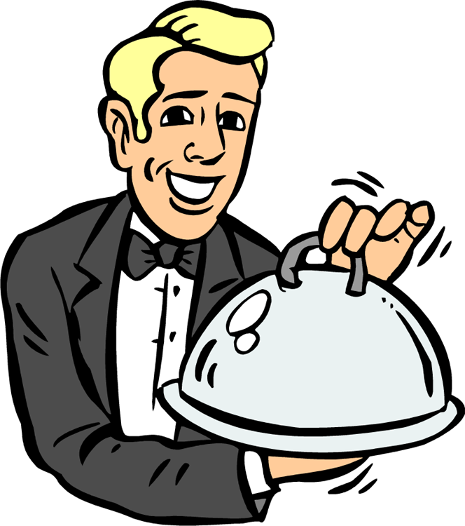 Smiling Waiter Serving Dinner PNG Image