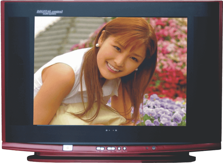 Smiling Woman On C R T Monitor PNG Image