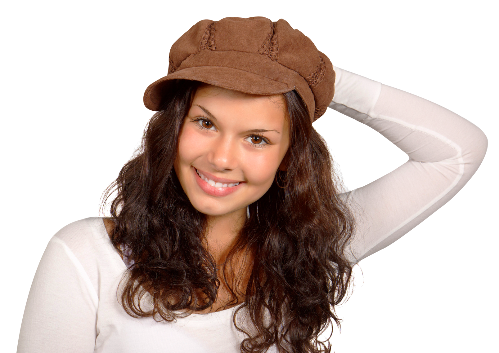 Smiling Womanin Brown Hat PNG Image