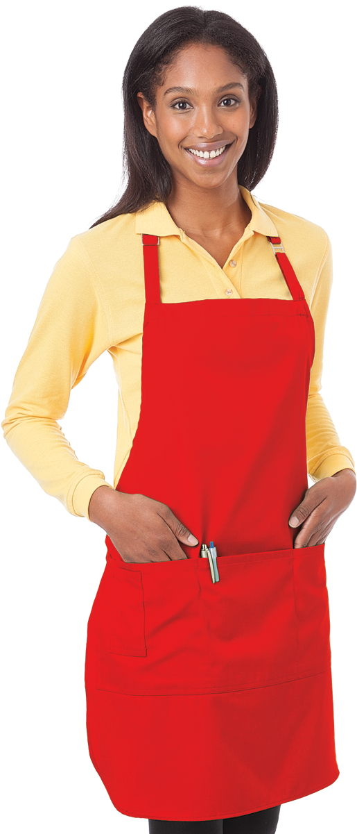 Smiling Womanin Red Apron PNG Image