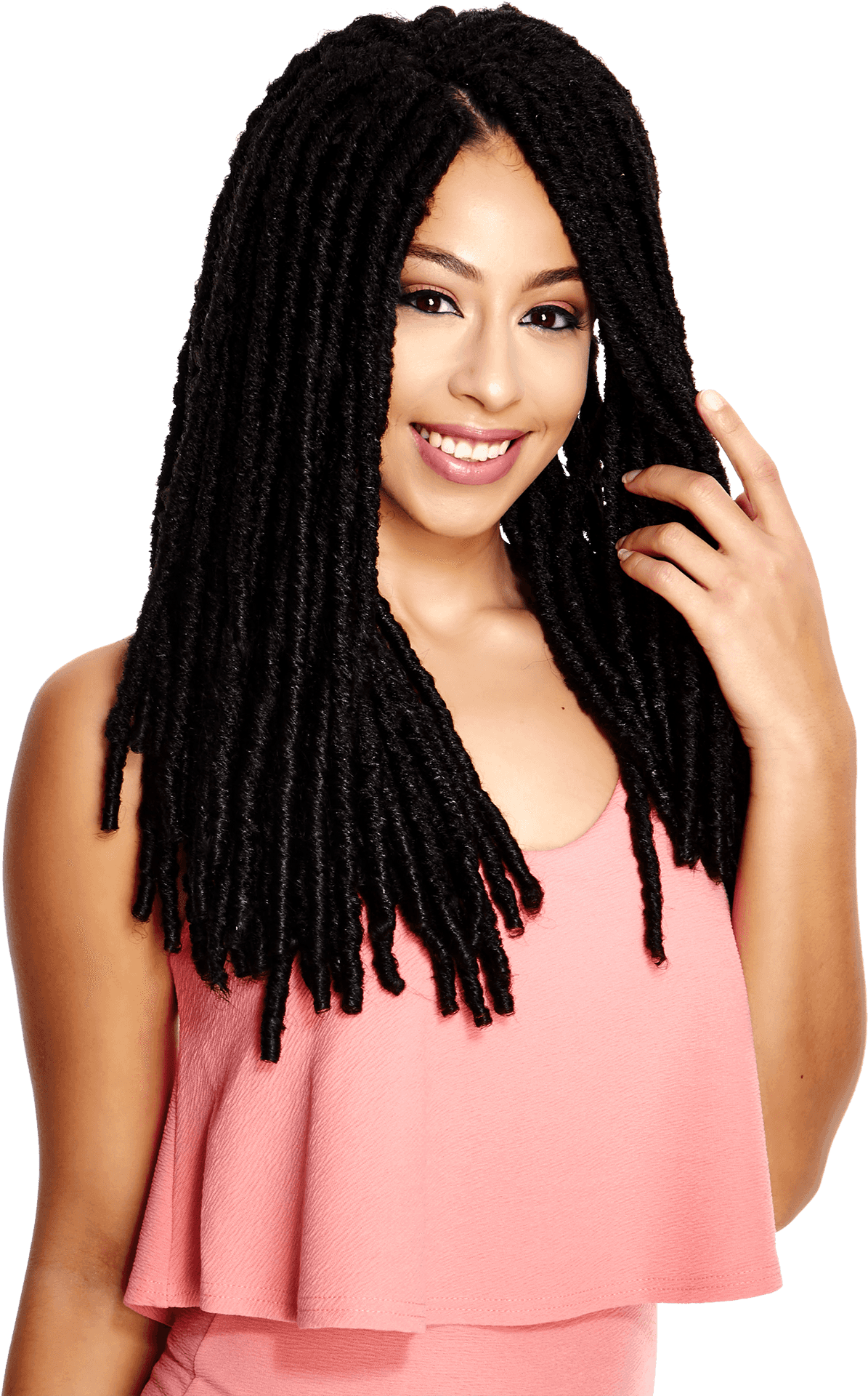 Smiling Womanwith Black Dreadlocks PNG Image