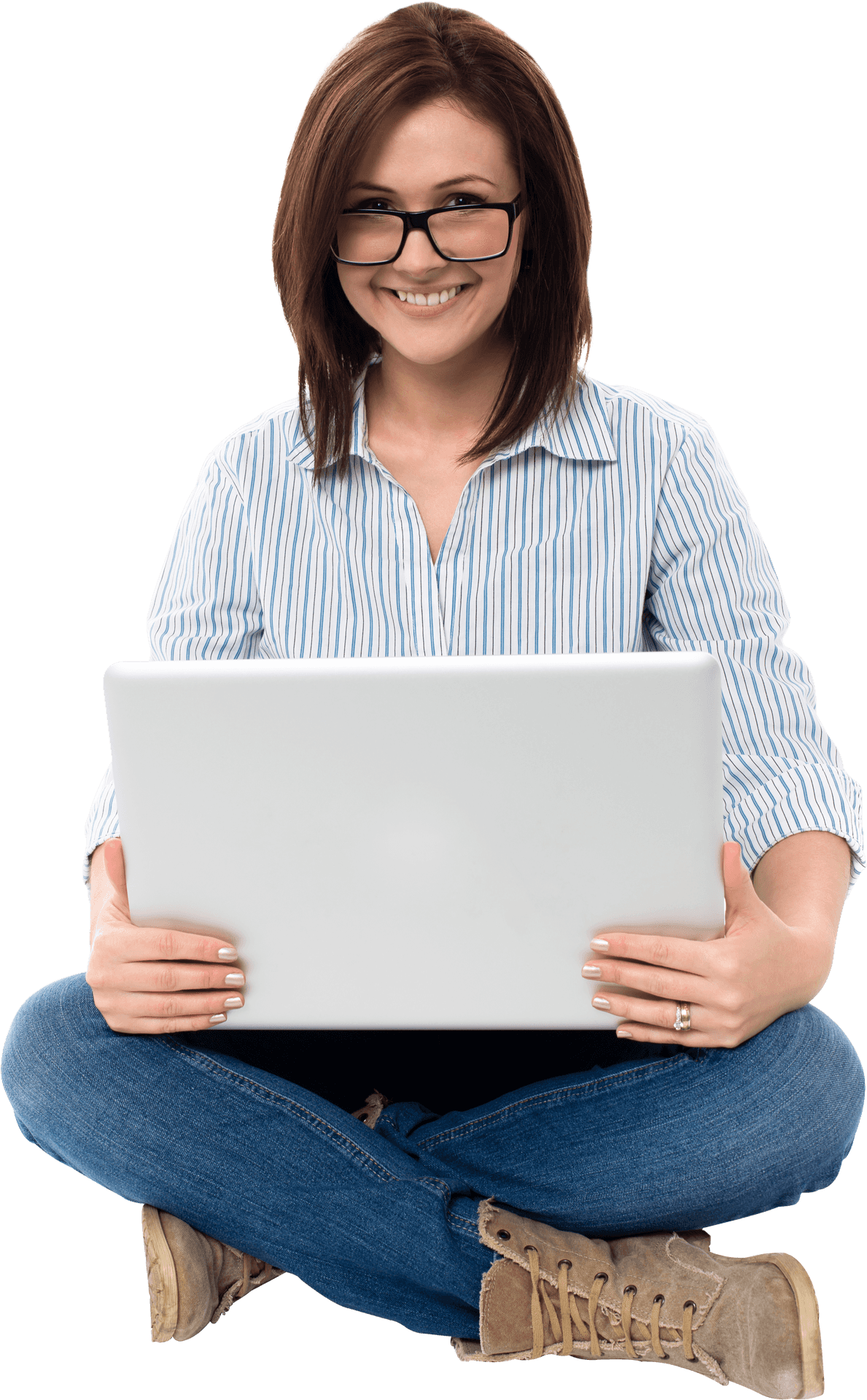 Smiling Womanwith Laptop PNG Image