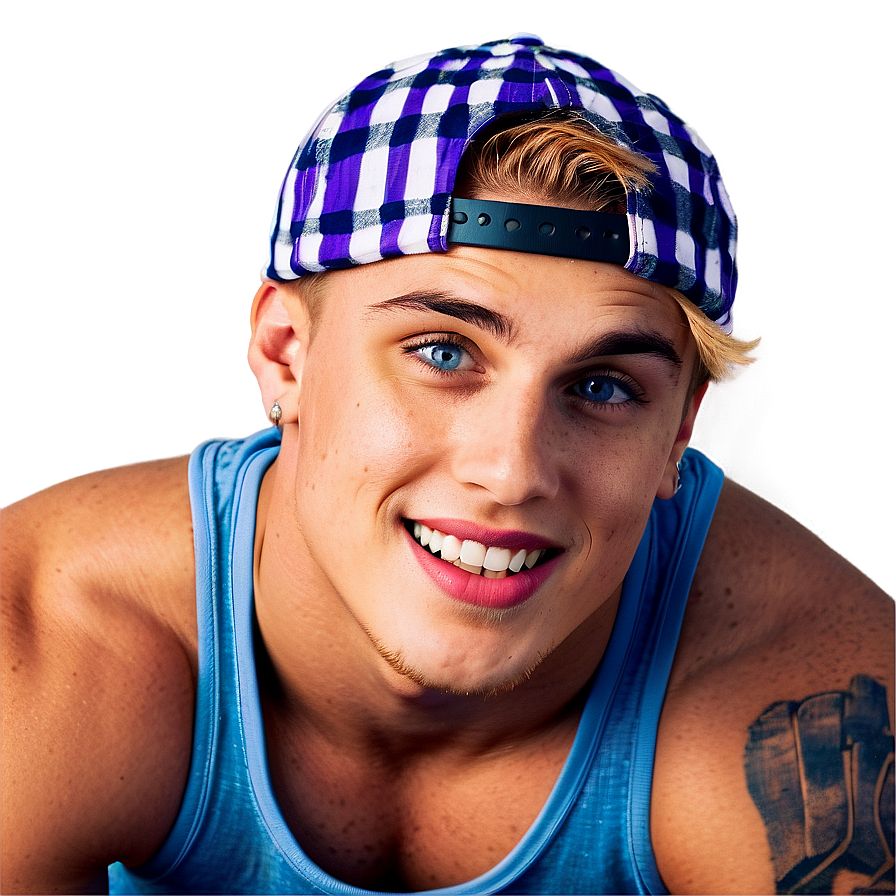 Smiling Young Man Blue Tank Top Cap PNG Image