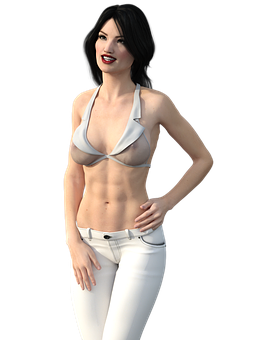 Smiling3 D Model Girlin White Outfit PNG Image