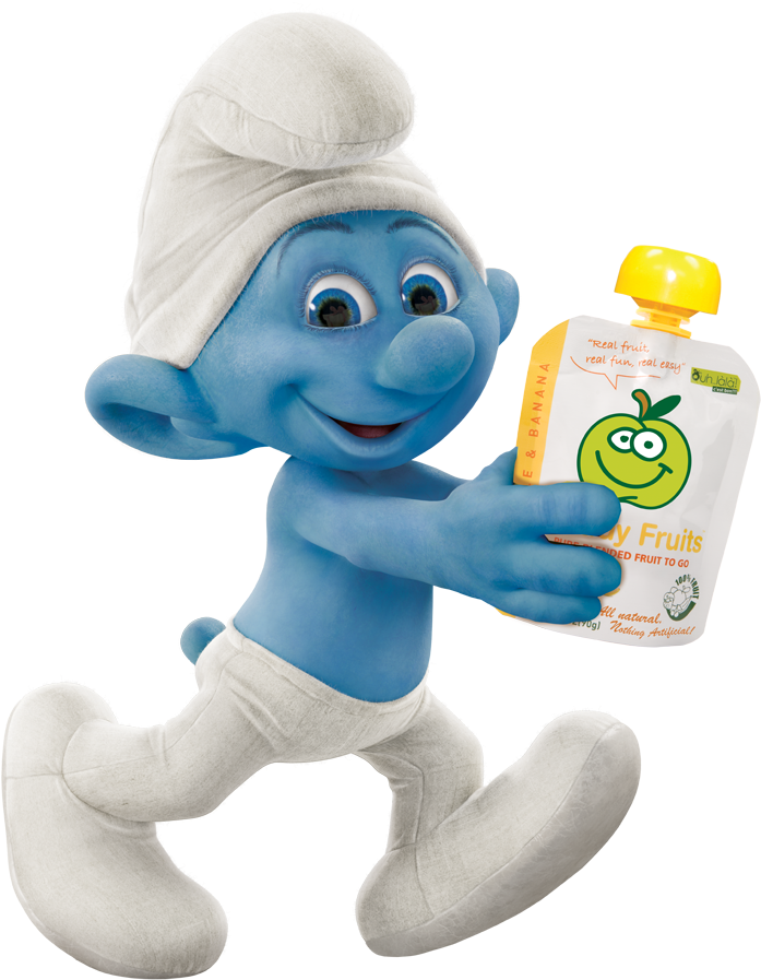 Smurf Holding Fruit Pouch PNG Image