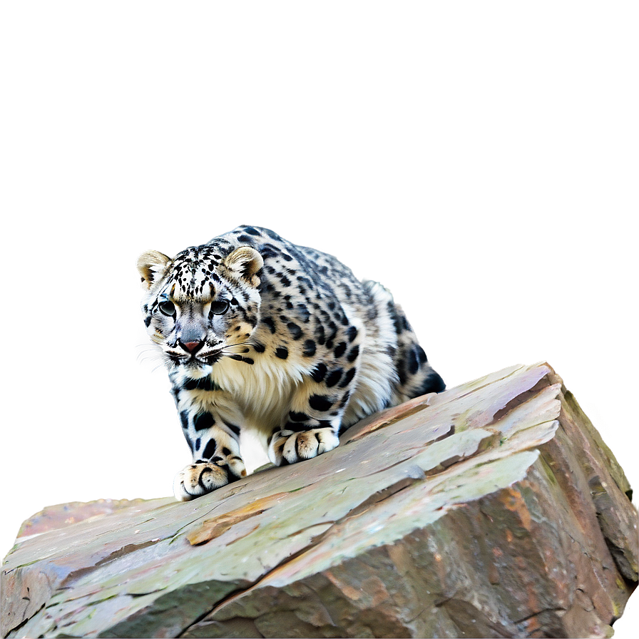 Snow Leopard Climbing Rocks Png Ckc PNG Image