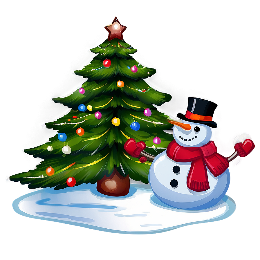 Snowman And Christmas Tree Png Apo3 PNG Image