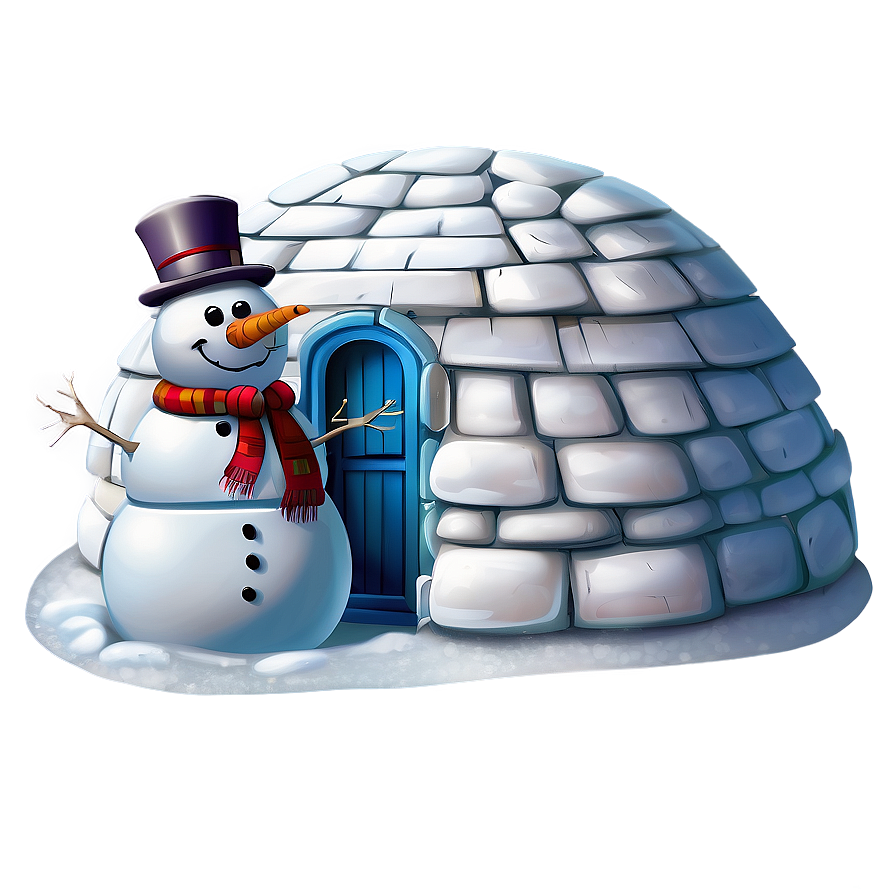 Snowman And Igloo Scene Png Qge32 PNG Image