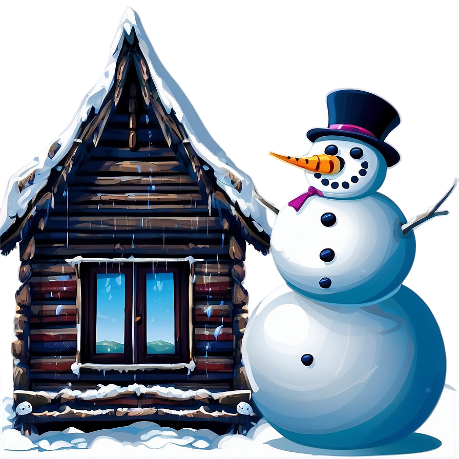 Snowman And Winter Cabin Png Qds PNG Image