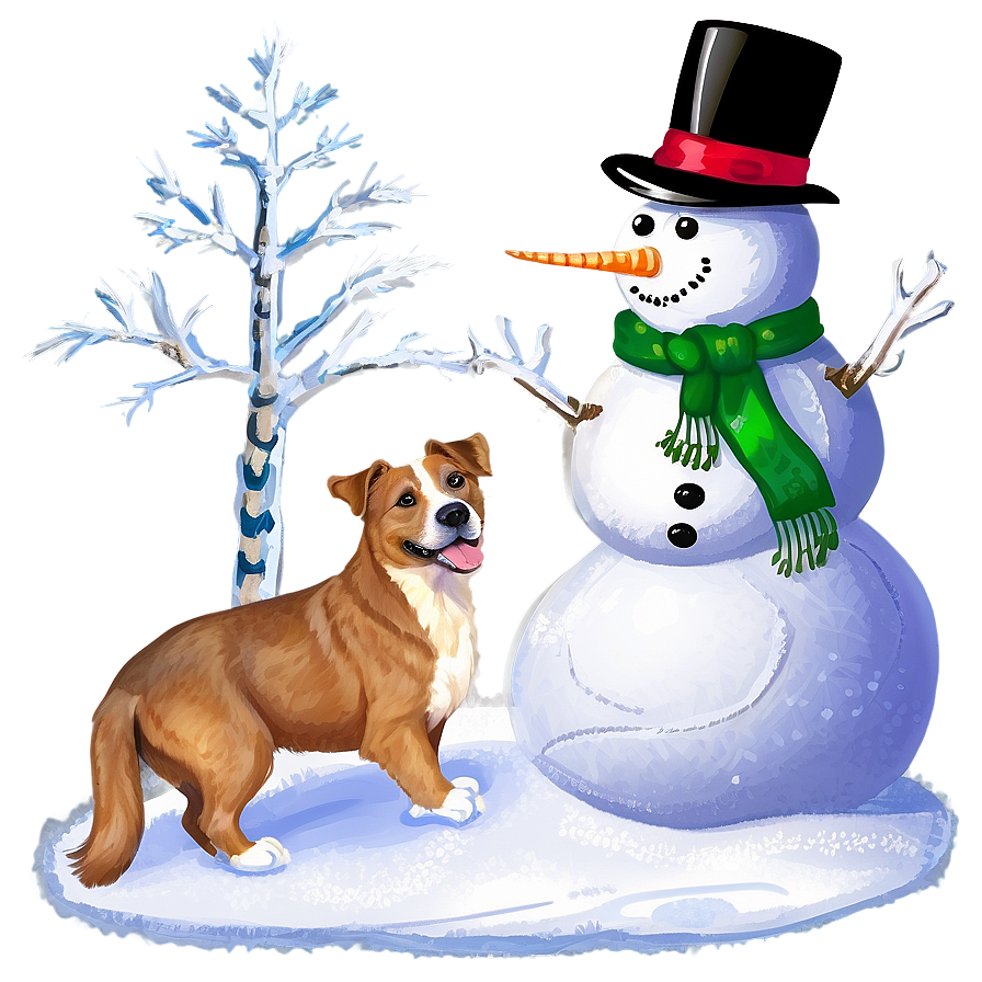 Snowman With Pets Png Num73 PNG Image