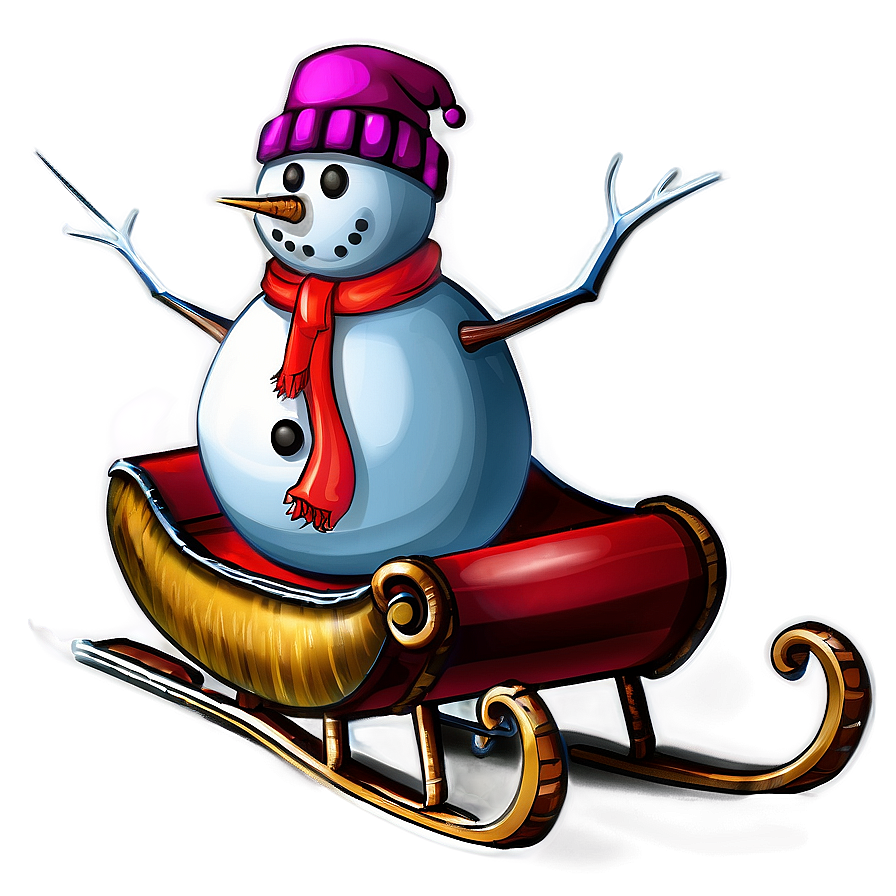 Snowman With Sleigh Png 05032024 PNG Image