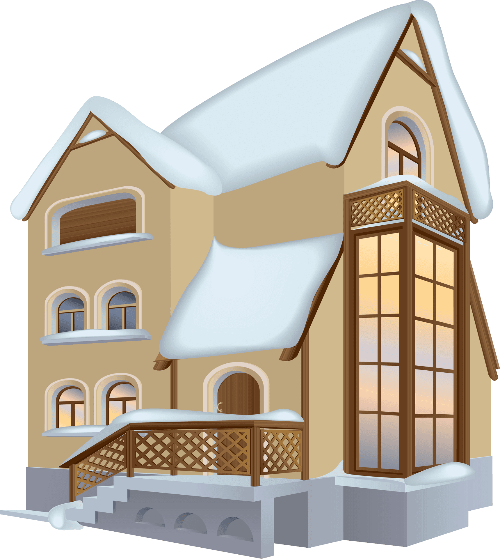 Snowy Cartoon House Clipart PNG Image