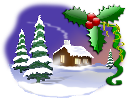 Snowy Christmas Scenewith Holly Decoration.jpg PNG Image