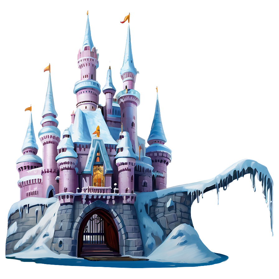 Snowy Disney Castle Winter Png Haq8 PNG Image