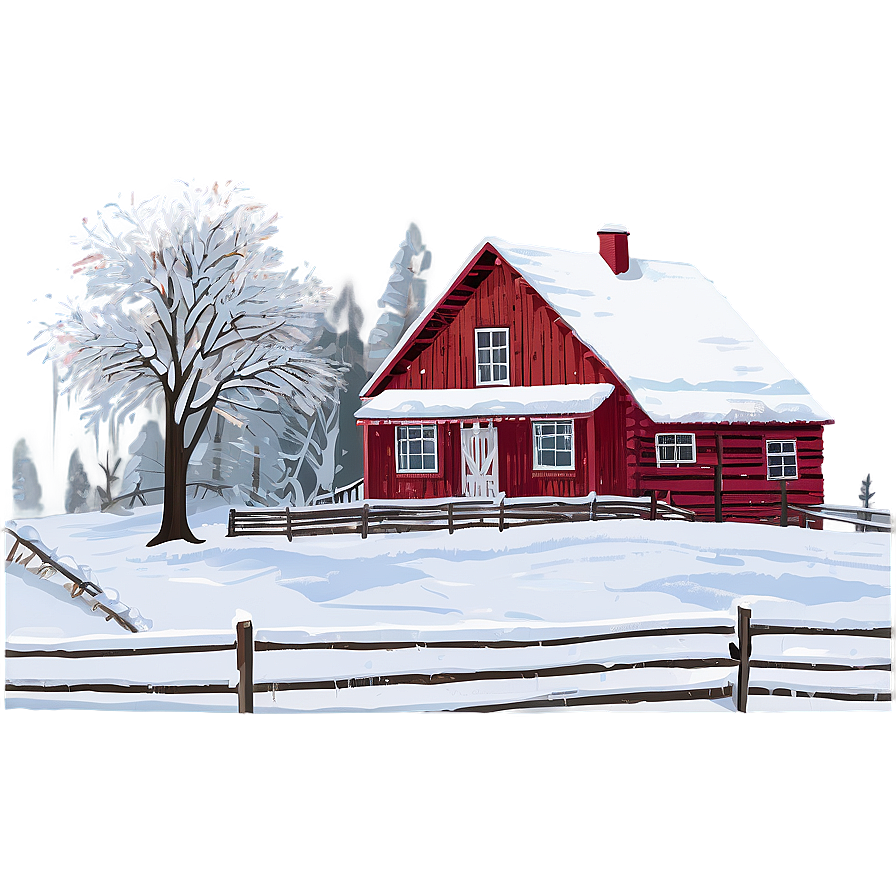 Snowy Farmhouse Morning Png Fly PNG Image