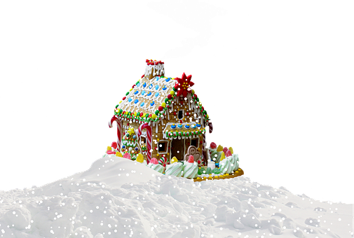 Snowy Gingerbread House Night Scene PNG Image