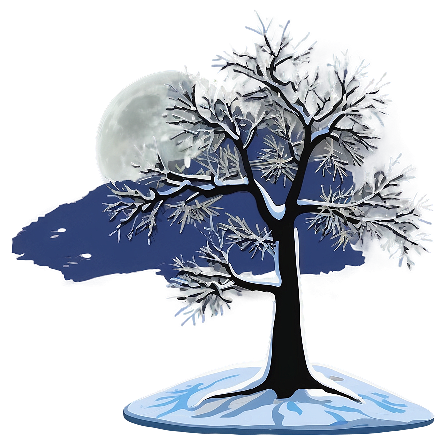 Snowy Tree In Moonlight Png Ocs78 PNG Image