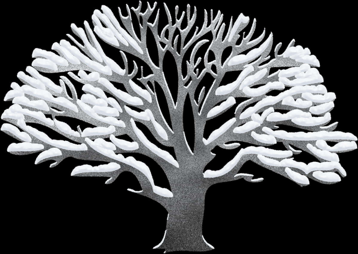 Snowy Tree Silhouette Artwork PNG Image