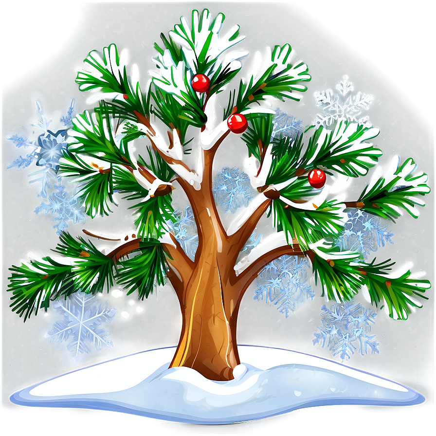 Snowy Tree With Snowflakes Png Nym PNG Image