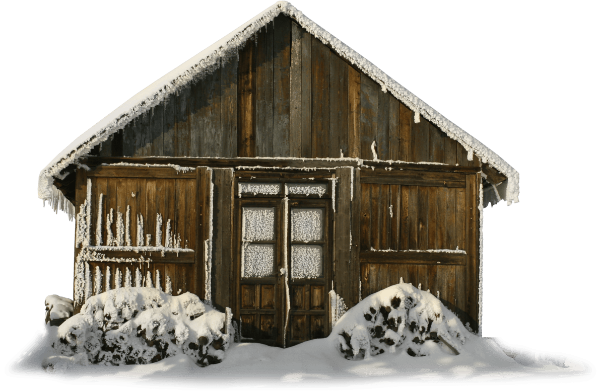 Snowy Wooden Cabin Facade PNG Image