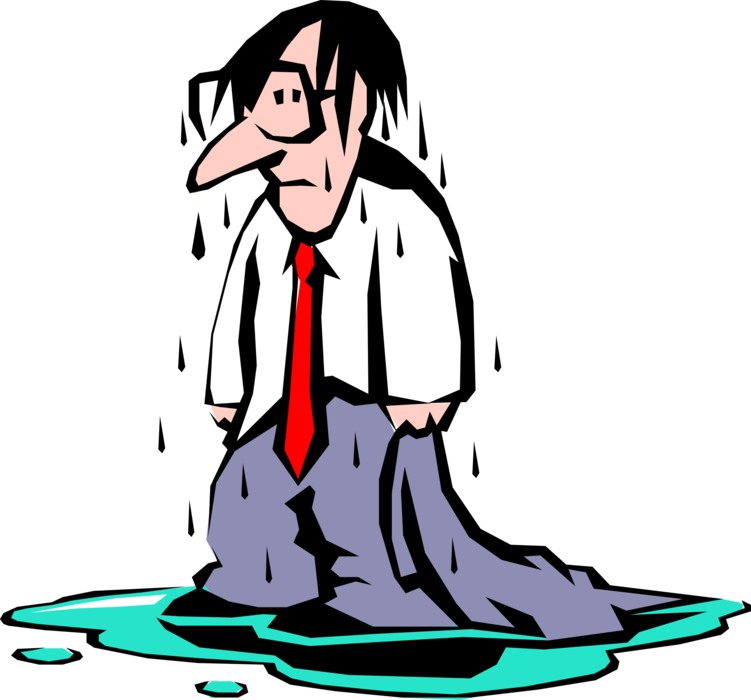 Soaked Cartoon Man Standingin Puddle PNG Image