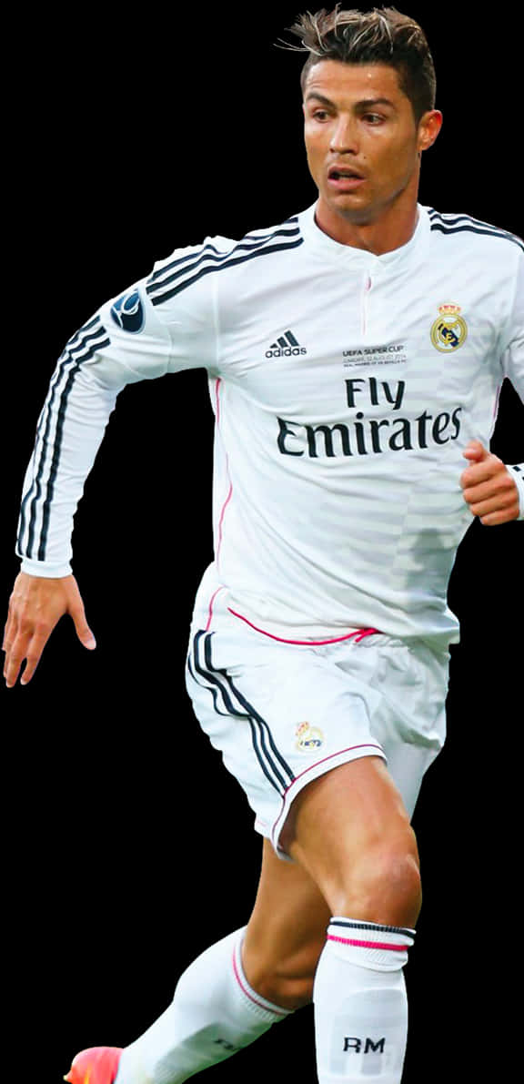 Soccer_ Player_in_ Action_ Real_ Madrid_ Uniform PNG Image