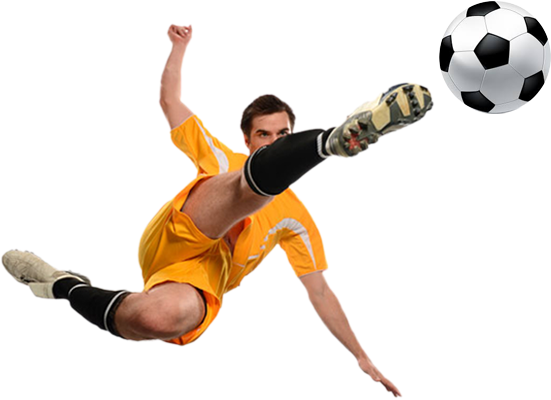 Soccer Player Mid Air Kick PNG Image