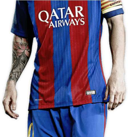 Soccer Player Tattooed Arms Qatar Airways Kit PNG Image