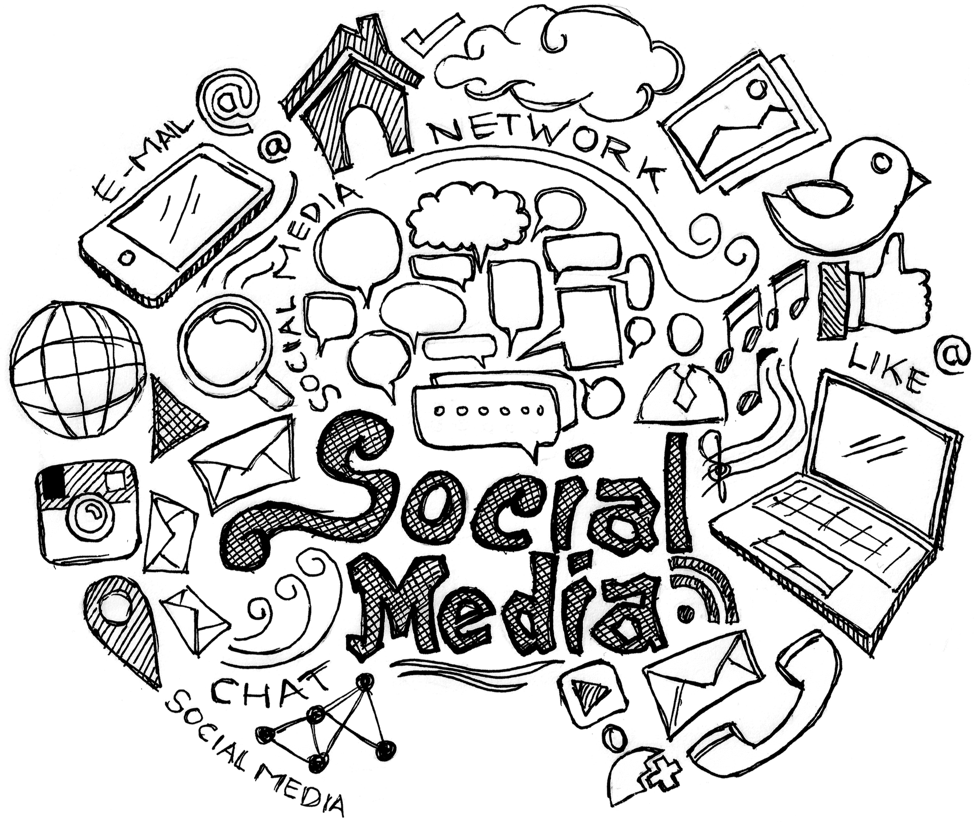 Social Media Doodle Collage PNG Image