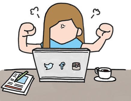 Social Media Frustration Cartoon PNG Image