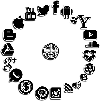 Social Media Icons Black Background PNG Image