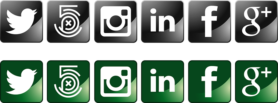 Social Media Icons Black Green PNG Image