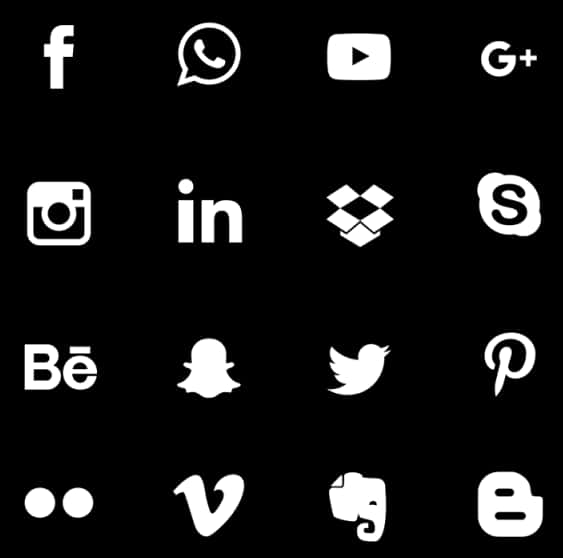 Social Media Icons Collection Black Background PNG Image