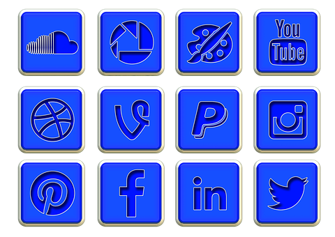 Social Media Icons Neon Blue PNG Image