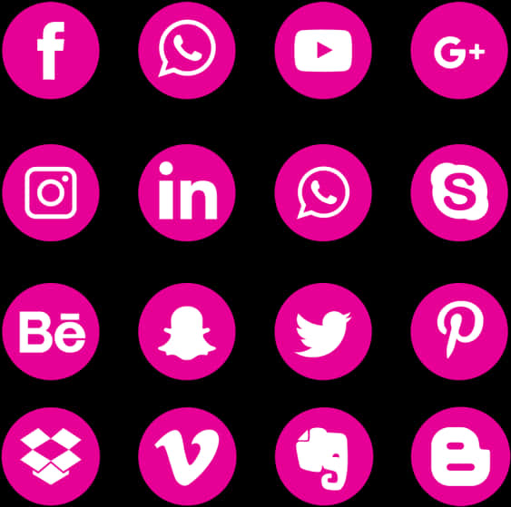 Social Media Icons Pink Background PNG Image