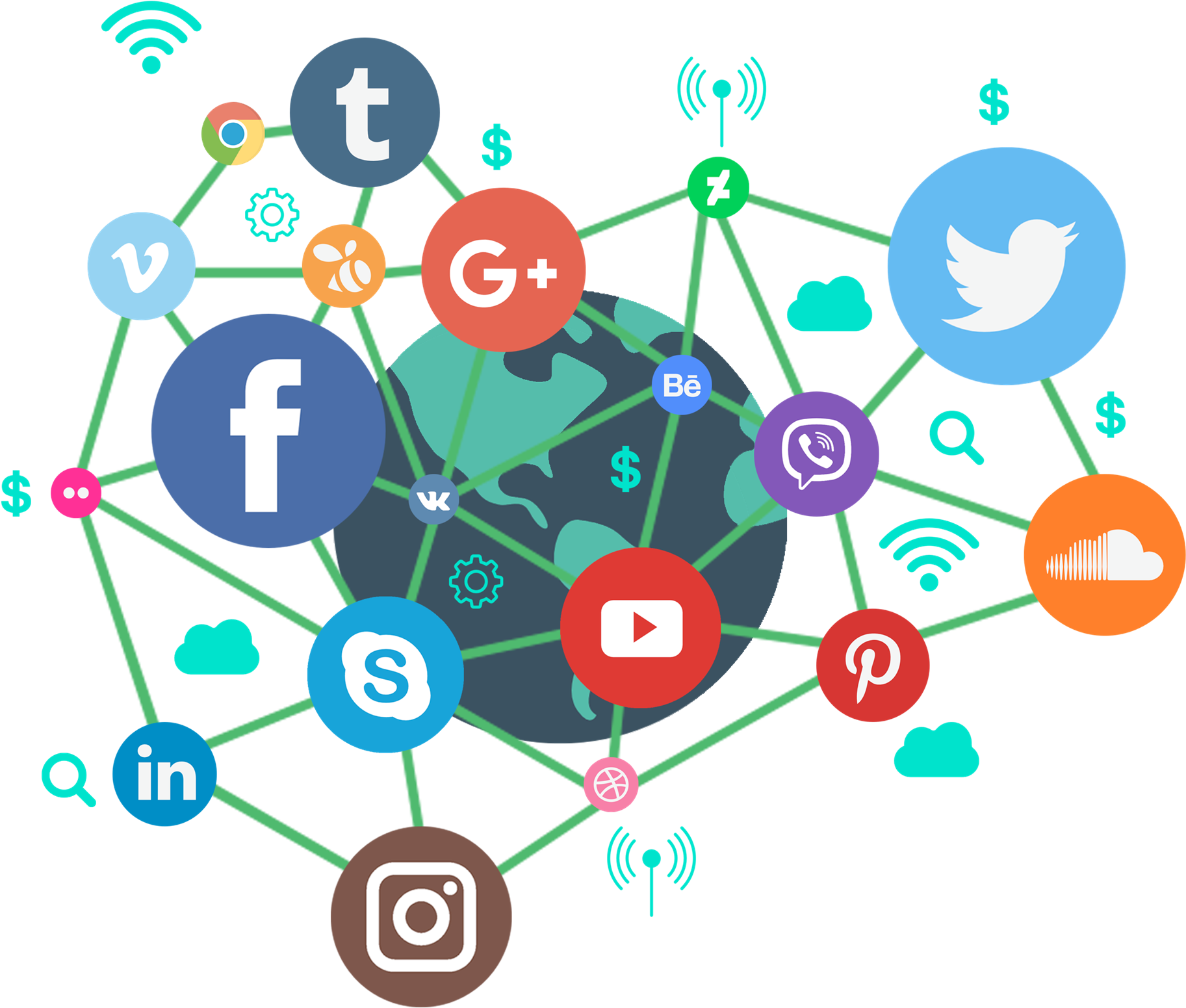 Social Media Network Connectivity Illustration PNG Image