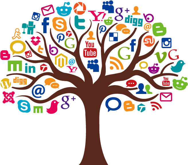 Social Media Tree Illustration PNG Image