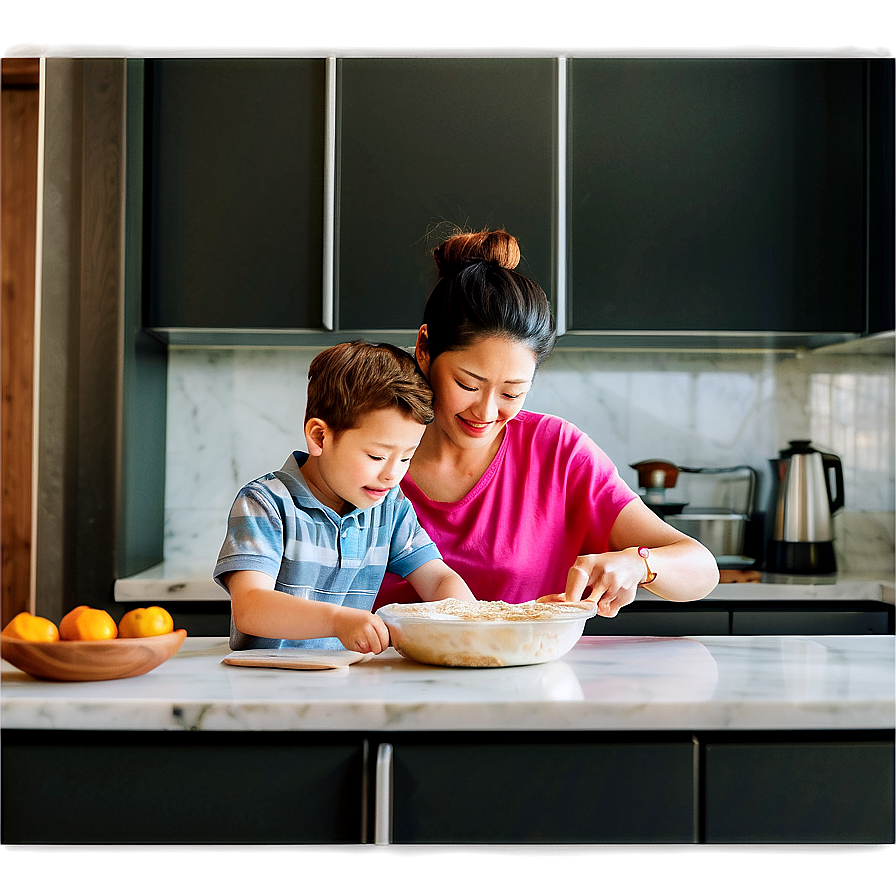 Son And Mother Baking Together Png Cps PNG Image