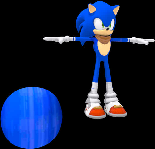 Sonic_ Character_ Pose_with_ Blue_ Orb PNG Image