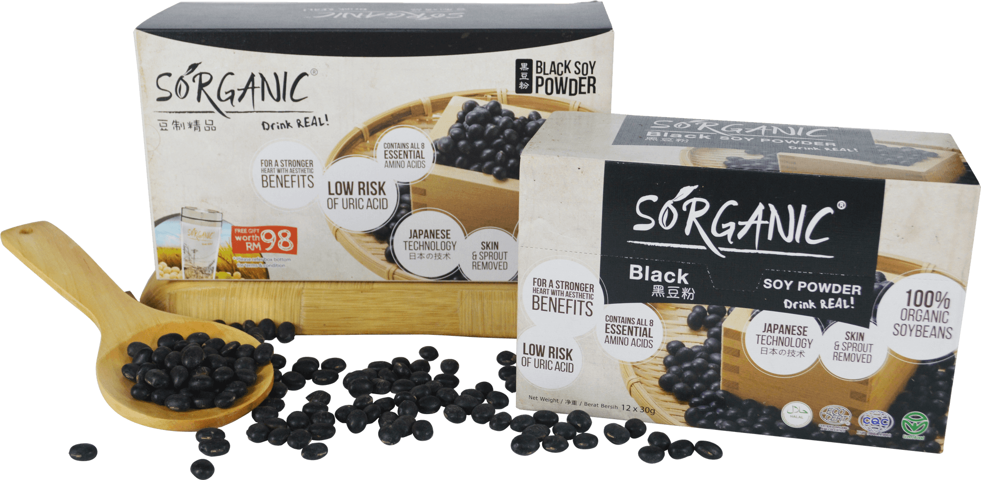 Sorganic Black Soy Powder Product Packaging PNG Image