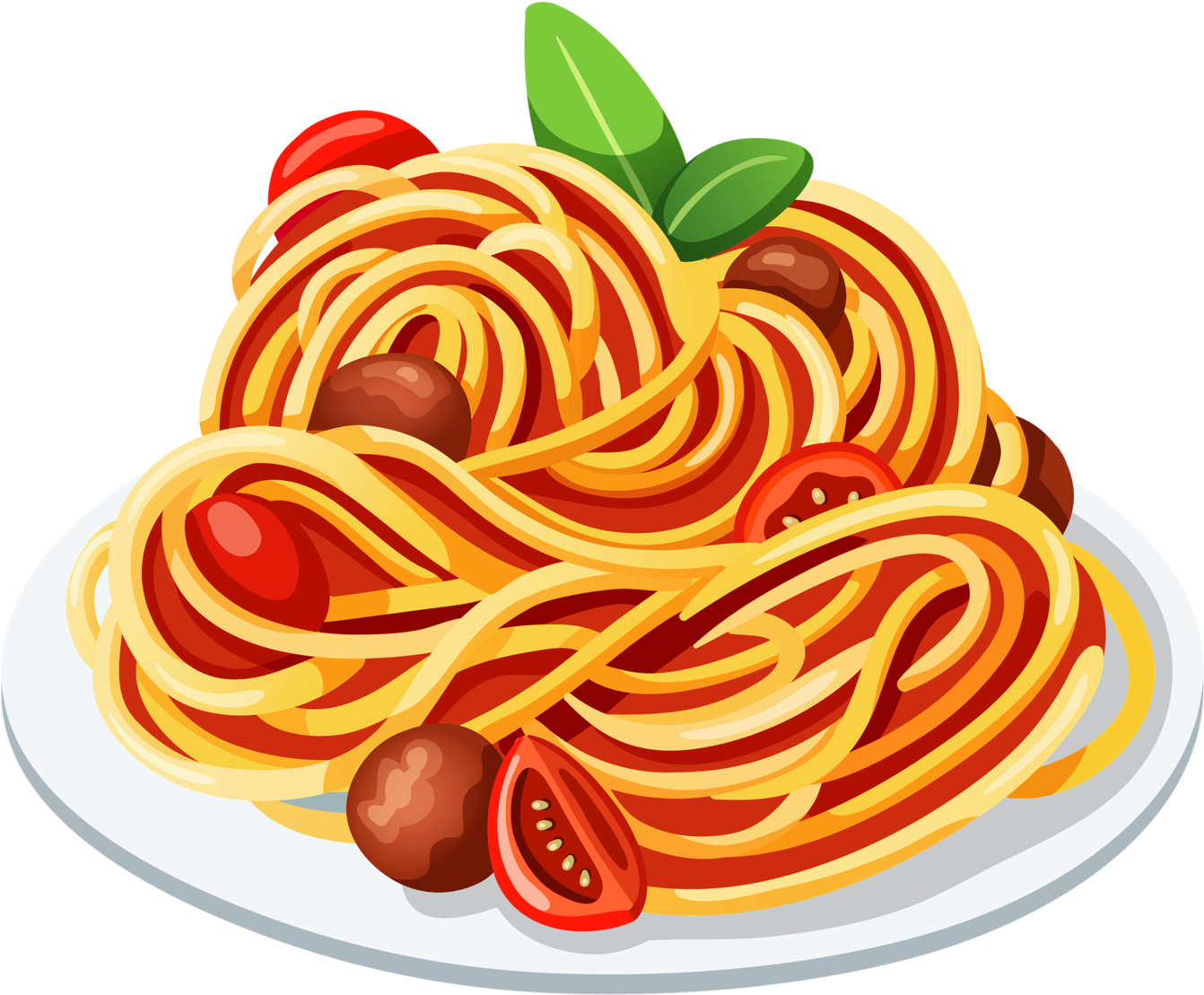 Spaghetti Tomato Basil Illustration PNG Image