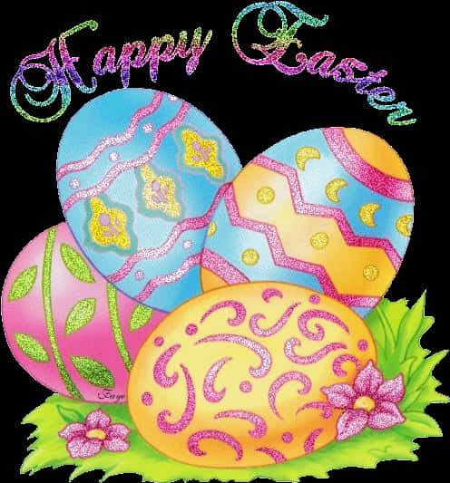 Sparkling Easter Greeting PNG Image