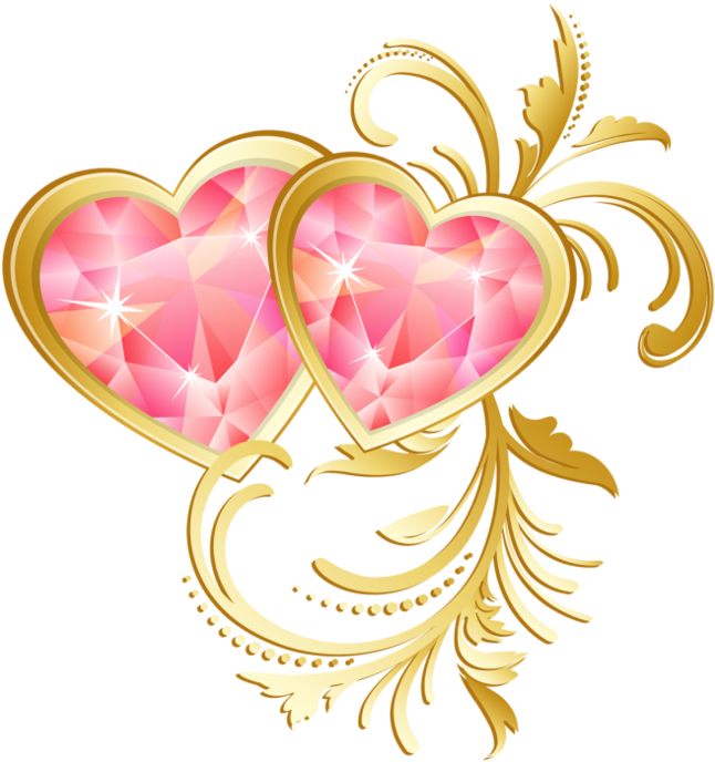 Sparkling Hearts Golden Flourish PNG Image