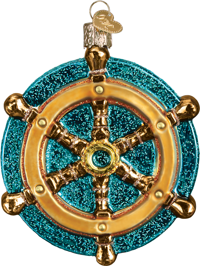 Sparkling Nautical Wheel Ornament.png PNG Image