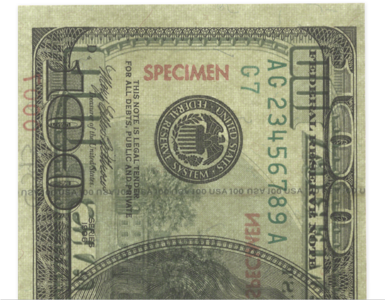 Specimen100 Dollar Bill PNG Image