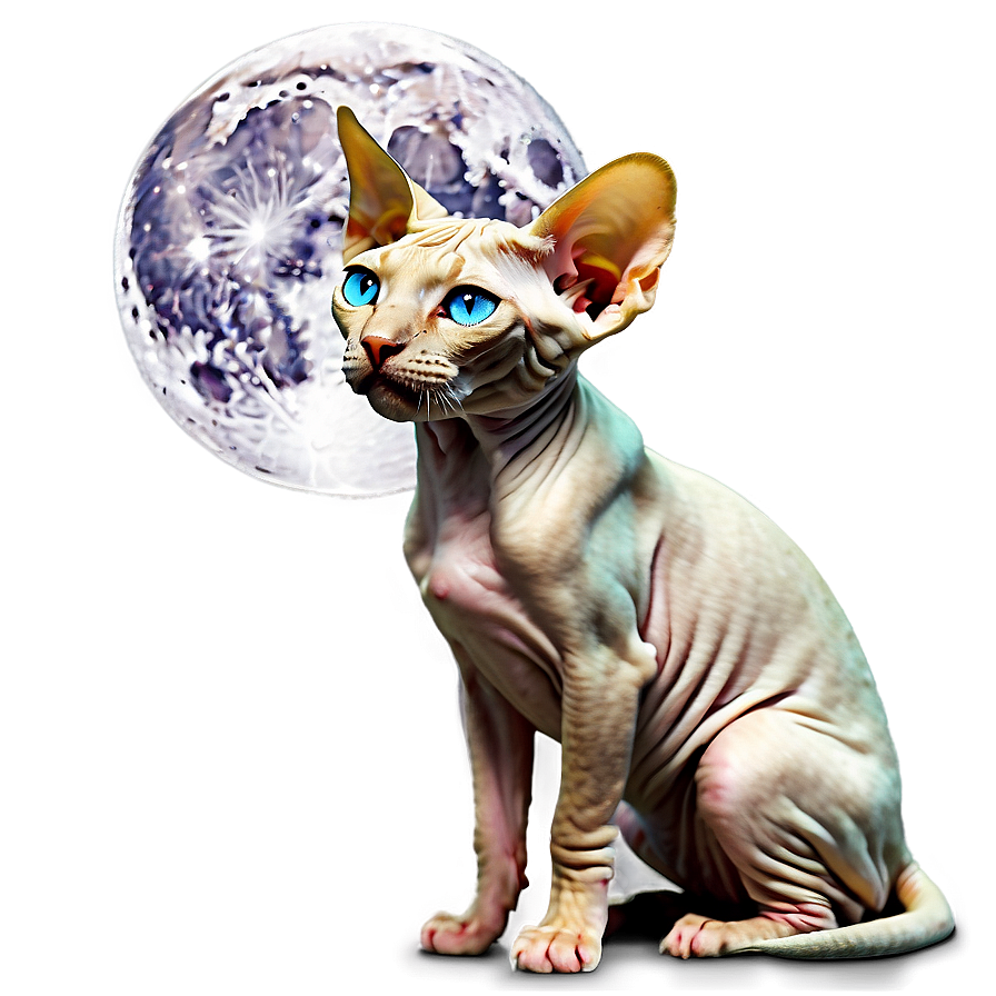 Sphynx Cat And Full Moon Night Png 06292024 PNG Image