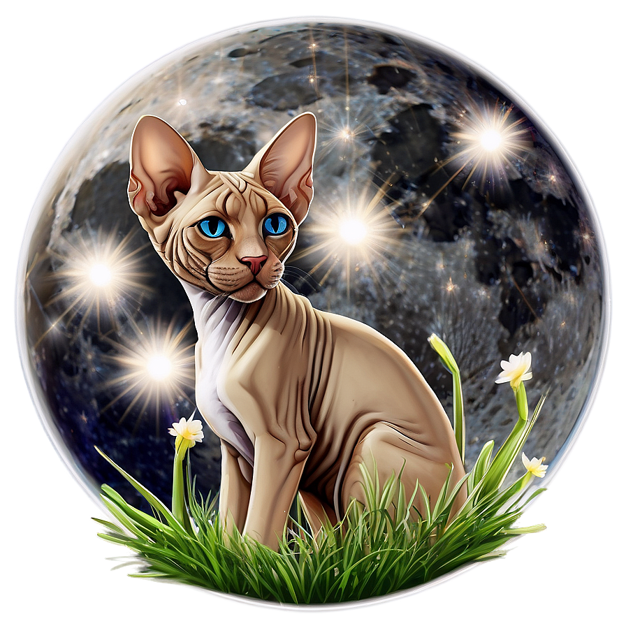 Sphynx Cat And Full Moon Night Png Smu54 PNG Image