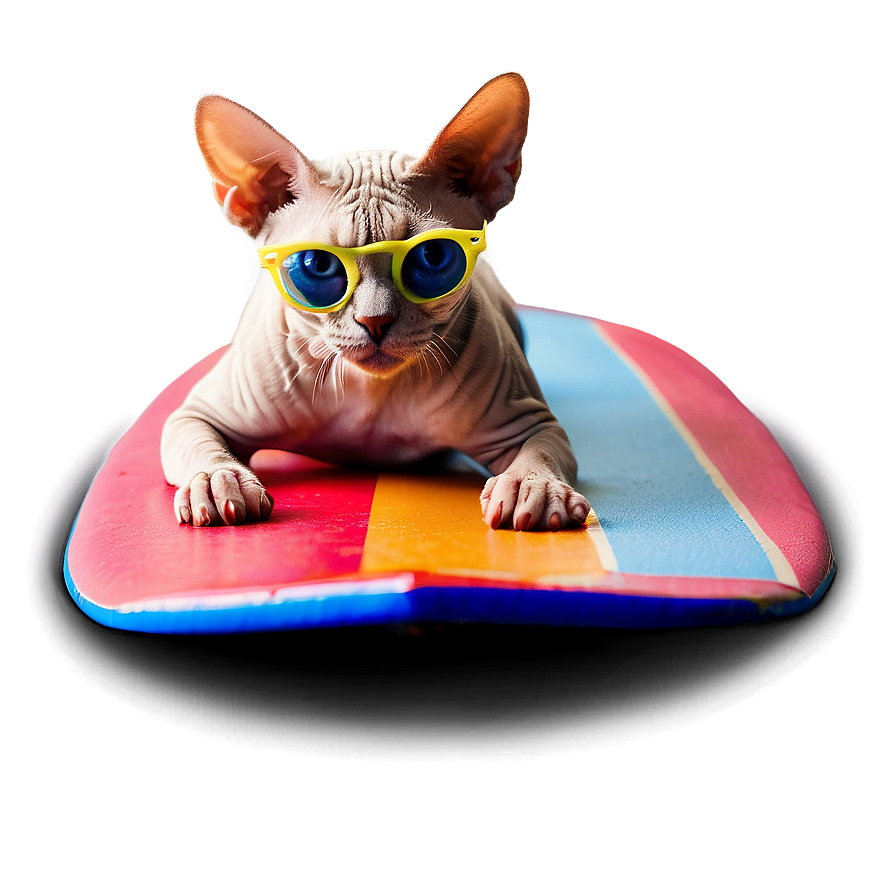 Sphynx Cat Surfing Summer Vibes Png Qbq PNG Image