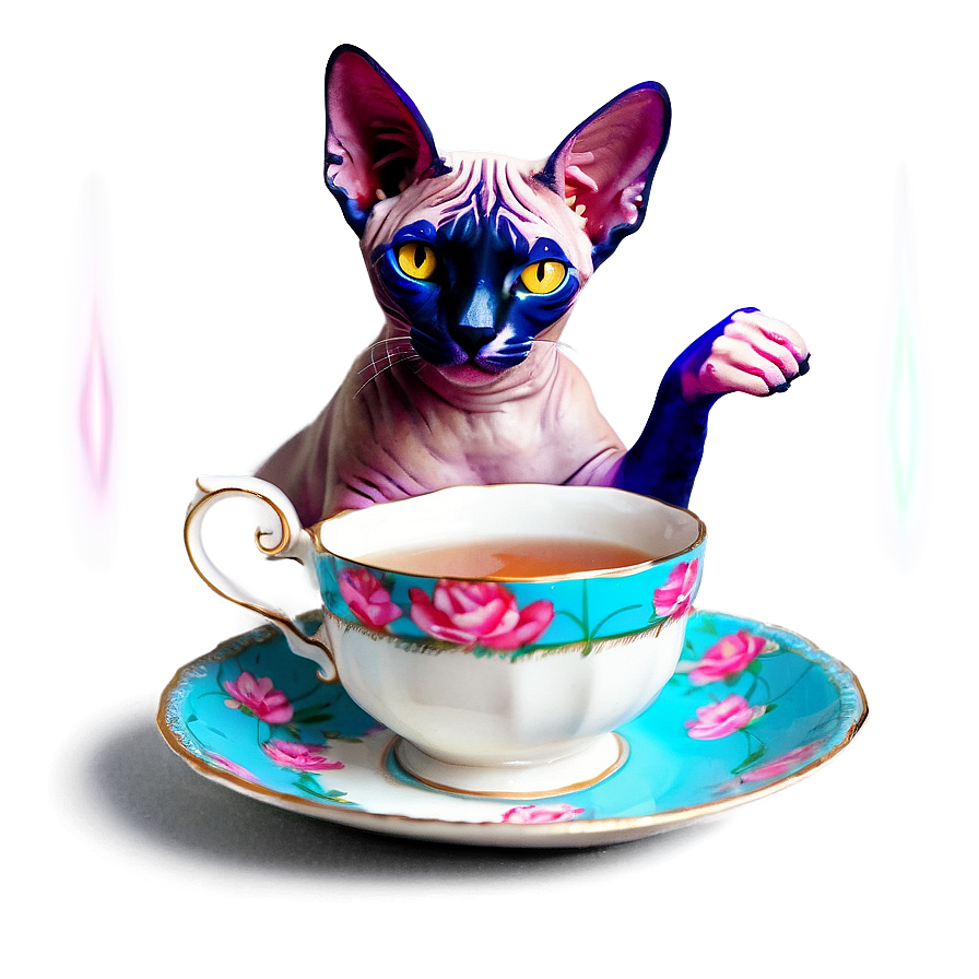 Sphynx Cat Tea Party Elegance Png Mwe PNG Image